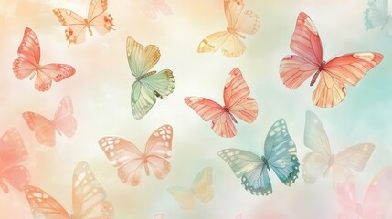 Naklejka na meble A butterfly wallpaper showing colorful butterflies over a colorful pastel background