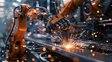 Wall Mural - Industrial Robotic Arm Welding Sparks