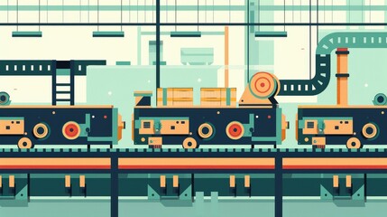 Poster - Modern Industrial Assembly Line Illustration