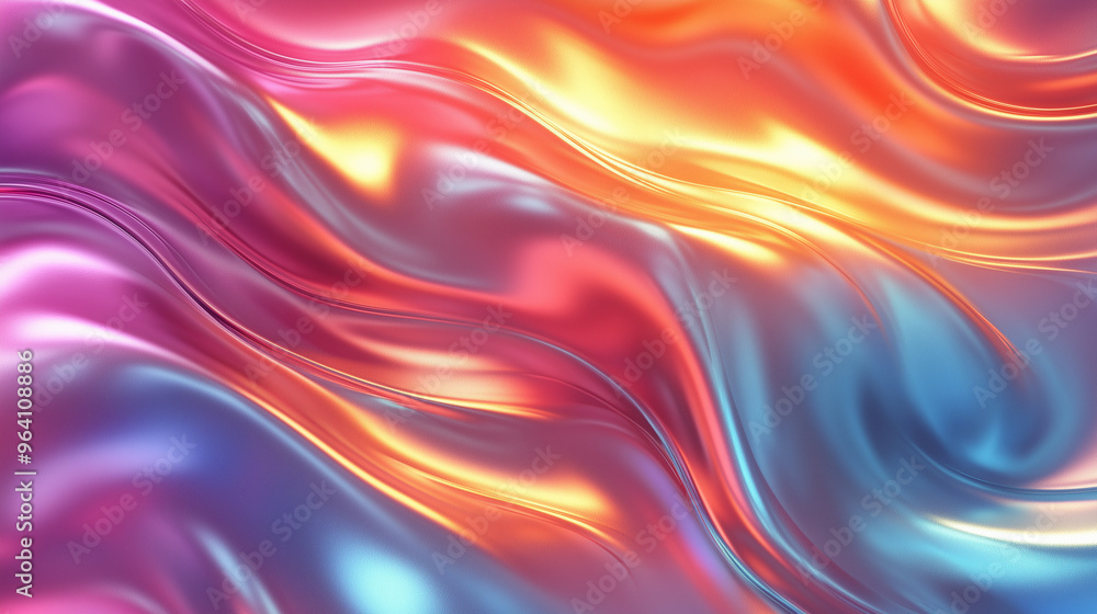 Background with abstract waves. Vibrant holographic chrome gradient. AI generative