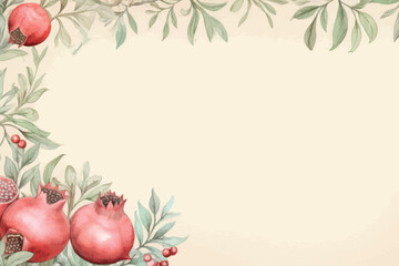 Wall Mural - Elegant pomegranate-themed floral frame