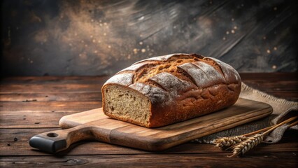 Freshly baked loaf of rye bread on a wooden cutting board