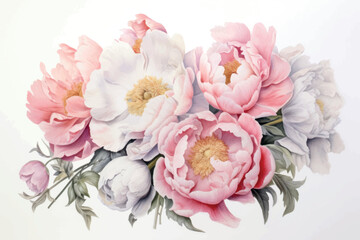 Wall Mural - Elegant watercolor peony floral arrangement