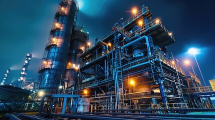 Poster - Illuminated Industrial Plant at Night