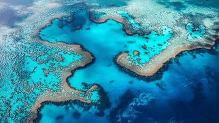 Sticker - Aerial view of the Great Barrier Reef, showing the vibrant turquoise waters and intricate coral formations.