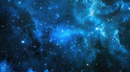 a vast expanse of a blue nebula with twinkling stars, subtly incorporating futuristic technology ele