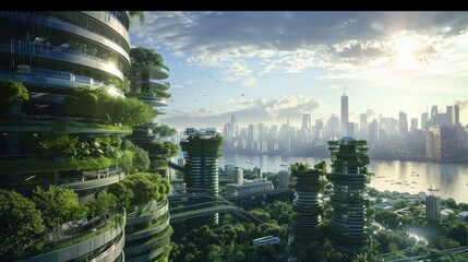 Wall Mural - Futuristic Green Urban Skyline