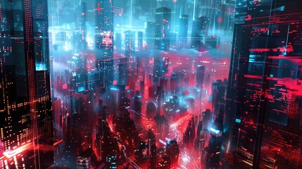 Wall Mural - Neon Cyberpunk Futuristic Cityscape