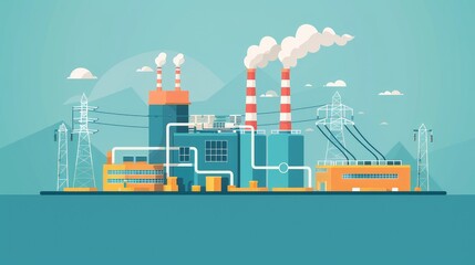 Poster - Modern Industrial Factory with Smoke Stacks