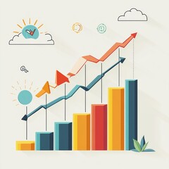 Sticker - Chart showing upward trend with two arrows pointing up and bar graph.