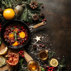 Wall Mural - Christmas mulled wine ingredients on a rustic background.