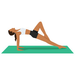 Wall Mural - Young woman doing Upward Plank Pose Foot On Knee or Purvottanasana Foot On Knee exercise. Flat vector illustration isolated on white background