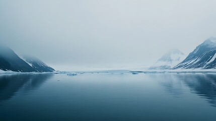Glacier mountains and calm sea in arctic landscape