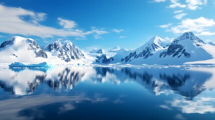 Glacier mountains and calm sea in arctic landscape