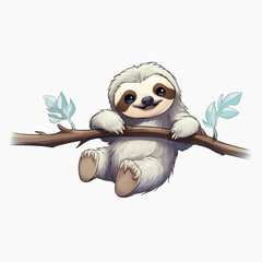 Sticker - Cute sloth hanging branch