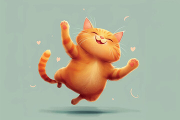 Sticker - Joyful cartoon cat jumping happily