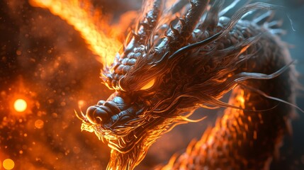 Sticker - Close-up of a fiery, detailed dragon head with a glowing eye.