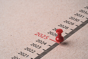 Wall Mural - red pin on paper with 2025 year for preparation merry christmas and happy new year concept.