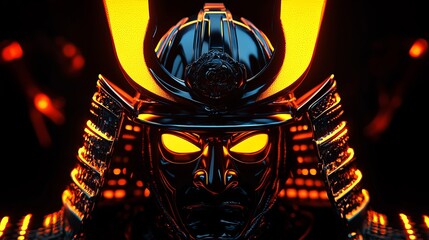 Poster - Close-up of a samurai warrior in armor with glowing eyes.