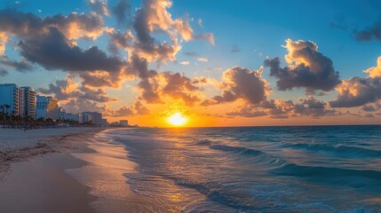 Sunrise over beach in Cancun