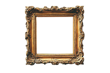 Elegant, ornate golden frame with intricate carvings, perfect for classic art or photography, isolated on a transparent background.