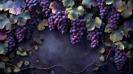 Wall Mural - A close up of purple grapes on a vine