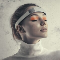 Canvas Print - Close-up portrait of a young woman with closed eyes wearing a white headband.