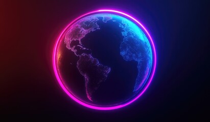Wall Mural - neon glowing globe with world map.