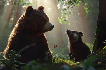 Wall Mural - Bear and Mouse in the Forest