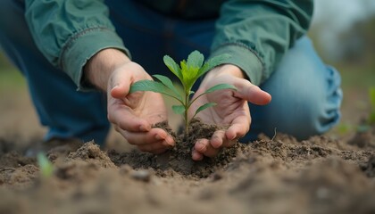 a person planting a plant in soil with the words  seedlings  on the bottom.