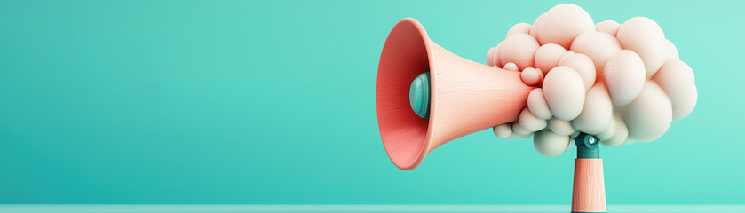 Canvas Print - Pink Megaphone with White Cloud on Green Background.