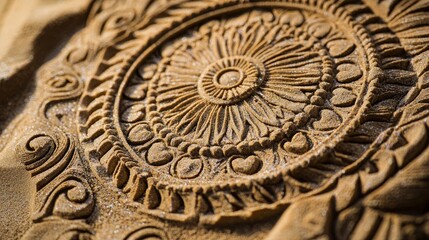 Poster - Detailed mandala design carved in sand.