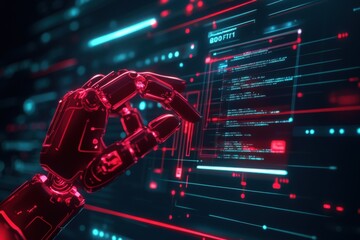 Update Software. Upgrade Software version concept on virtual screen. Computer program upgrade business technology internet concept. Robotic hand touching digital interface