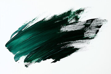 Wall Mural - bright dark green brush stroke of paint on white background