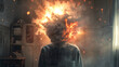 © Oleksandr - A parent with an exploding head and Symbolizing the concept of stress and mental health in a home environment.