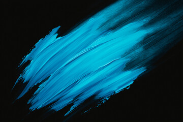 Wall Mural - bright light blue brush stroke of paint on black background