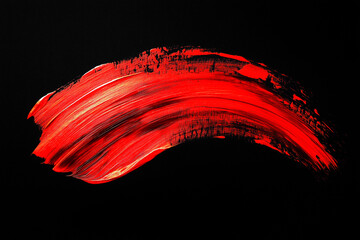 Wall Mural - bright red brush stroke of paint on black background