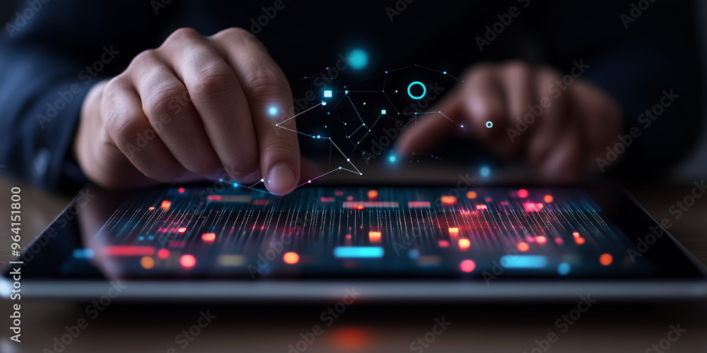 New age of data manipulation. hand data visualization in operation. 3D ...