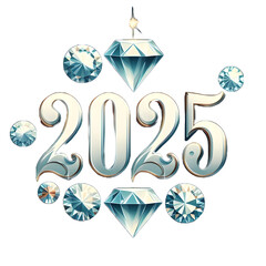 2025 gemstone numbers, new year  greeting card, gem celebrate banner, vip crystal eve poster with white background