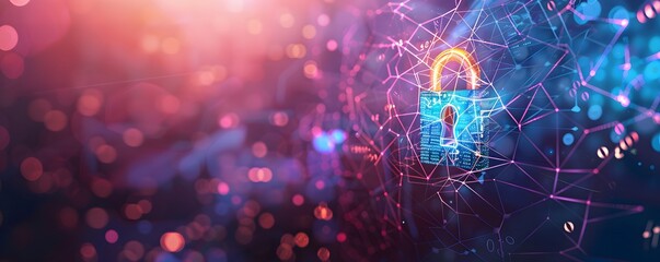 Digital Security Lock with Abstract Network Pattern and Bokeh Lights