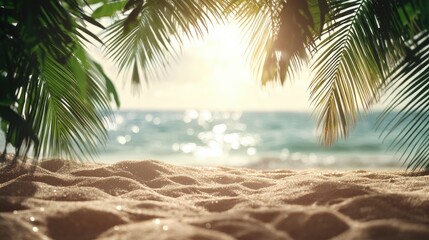 Tropical summer sand beach and bokeh sunlight