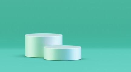Poster - Minimal green podium product pastel background blank pedestal display cosmetic platform stage empty stand presentation mockup 3d showcase beauty modern template studio advertising natural backdrop.