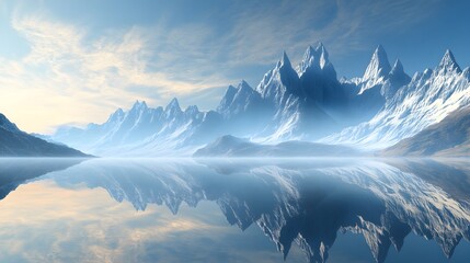 Wall Mural - A surreal mountain range where the peaks are made of liquid light, reflecting the sky