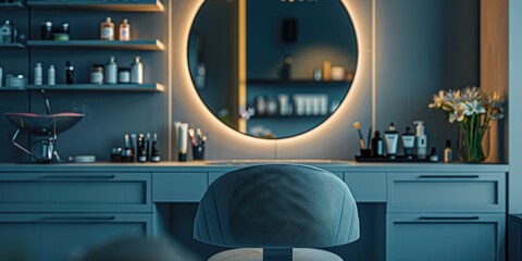 Wall Mural - A vanity with a mirror and a chair in front of it