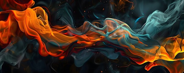 Wall Mural - Abstract Swirling Smoke in Orange, Teal, and Black