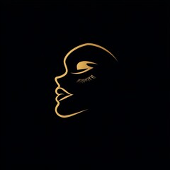 Poster - Golden outline of a woman's face profile on a black background.