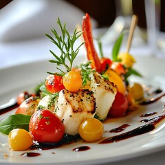 Sticker - Grilled Scallops with Cherry Tomatoes and Balsamic Glaze.