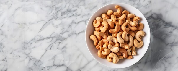 A White Bowl Full of Cashew Nuts on a Marble Surface