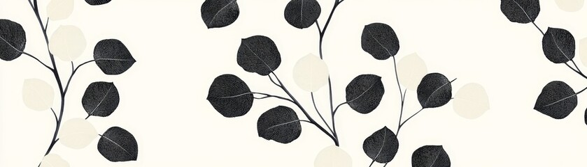 Wall Mural - Black and White Leaf Pattern, Minimalist, Nature, Botanical, Design