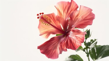 A hibiscus flower with vivid red and orange hues on a clear white background.